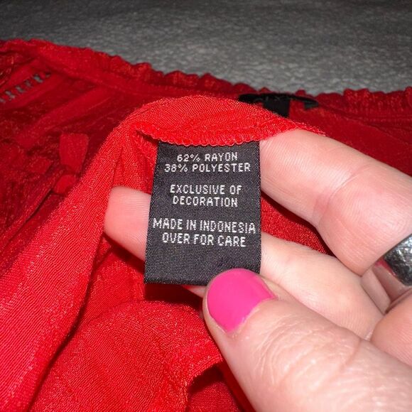 Alyx Women’s Batik May-Be Red Boho Lace Panel Shirt Small NWT - Picture 7 of 13